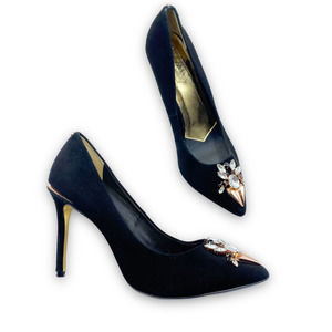 TED BAKER London Black Suede Adwale Pointed Toe Bejeweled Pumps Womens Size 40